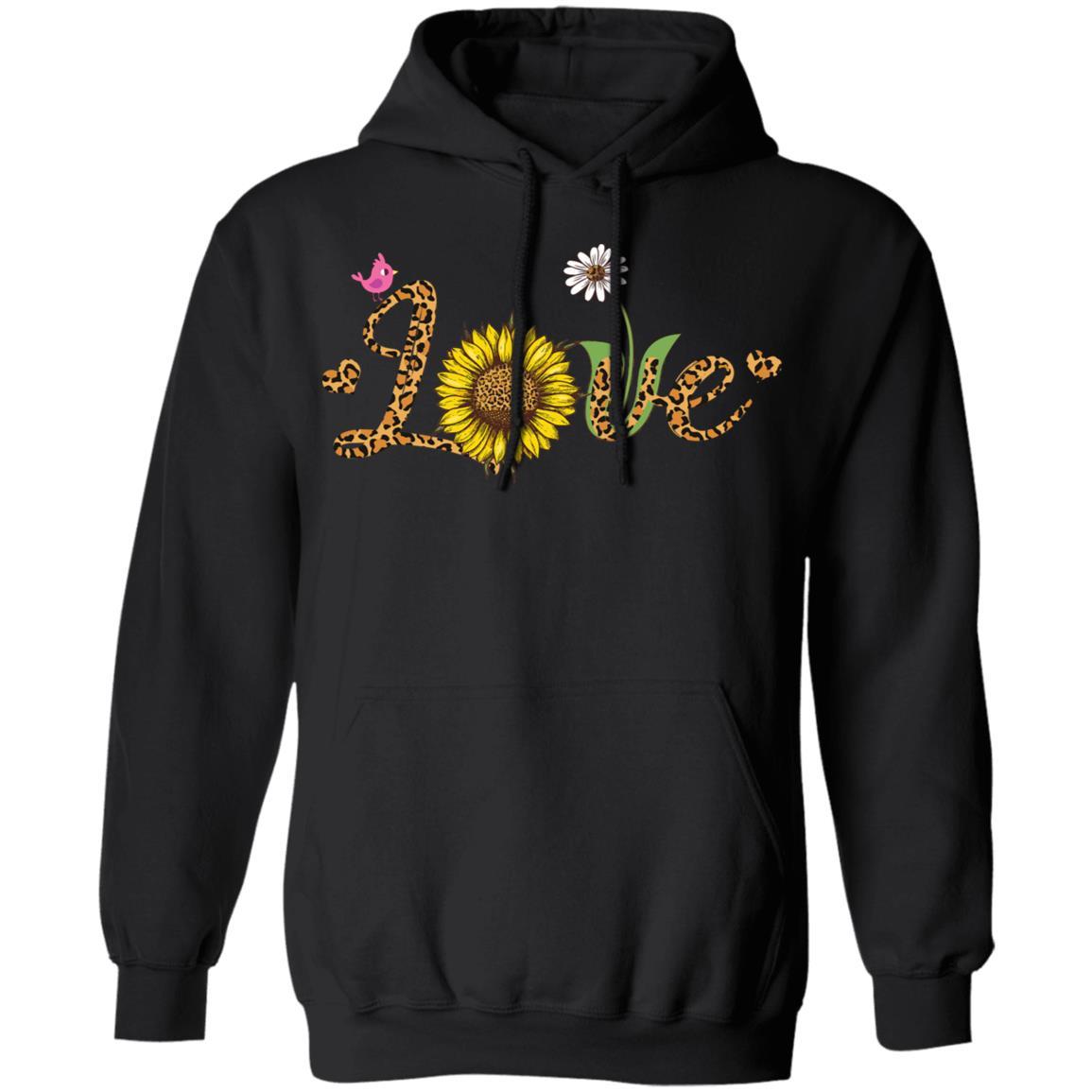 Love Sunflower Leopard Daisy Flower Bird Women Tee-T-Shirt & Tank Top-Pullover Hoodie-Black