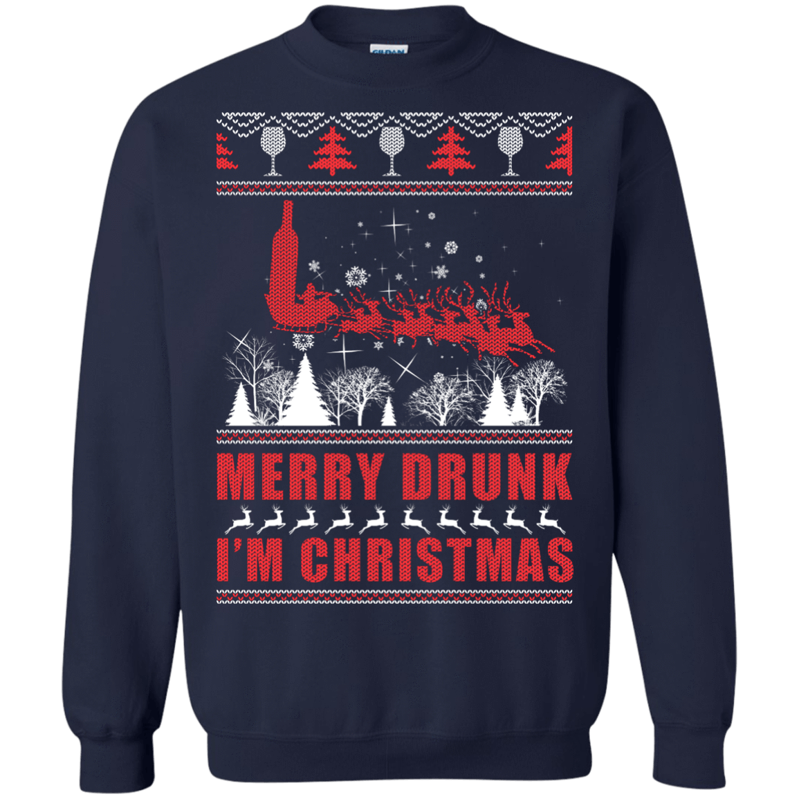 Merry Drunk I'm Christmas-T-Shirt & Hoodie-Crewneck Sweatshirt-Navy
