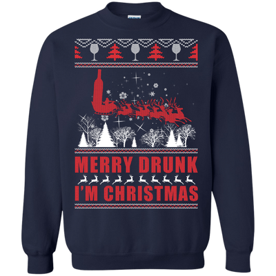 Merry Drunk I'm Christmas-T-Shirt & Hoodie-Crewneck Sweatshirt-Navy