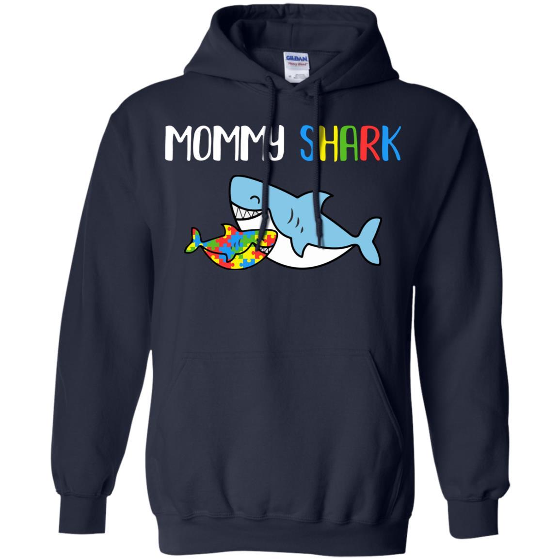 Mommy Shark Support Autism Awareness For Child-T-Shirt & Hoodie-Pullover Hoodie-Navy