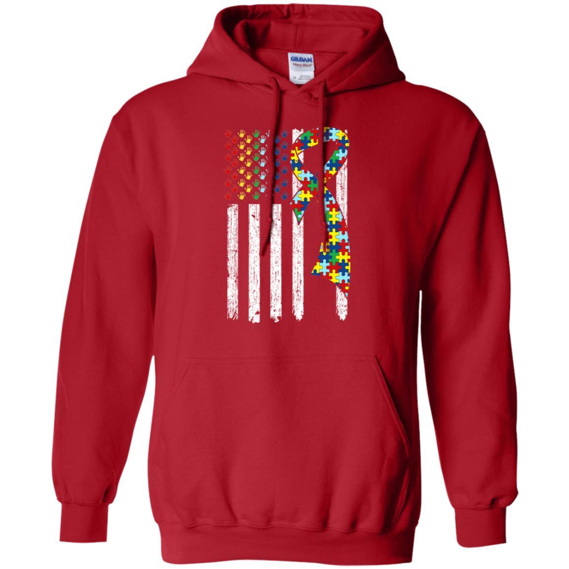 Support Autism Awareness American Flag-T-Shirt & Hoodie-Pullover Hoodie-Red