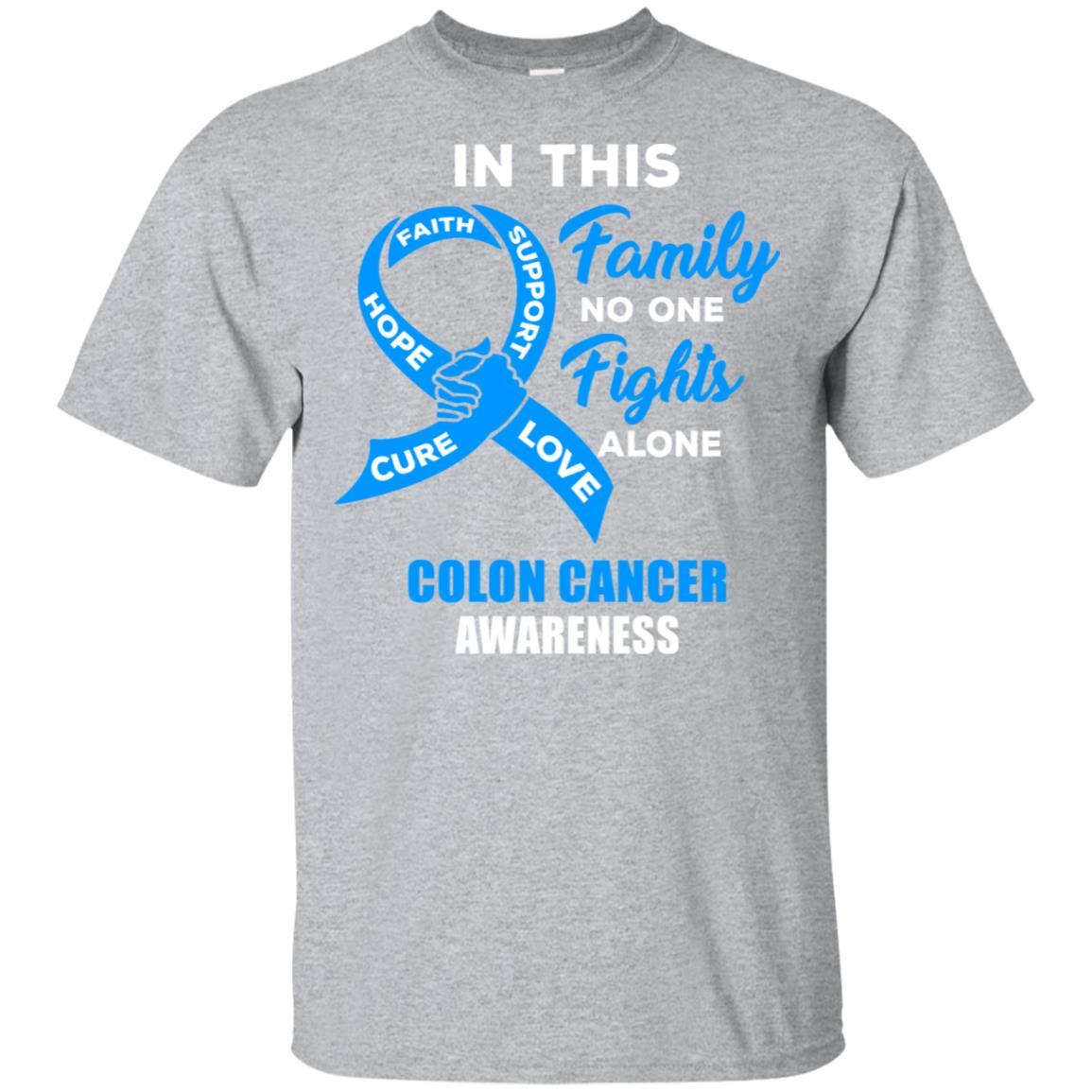 In This Family No One Fights Alone Colon Cancer-T-Shirt & Hoodie-Classic T-Shirt-Sport Grey