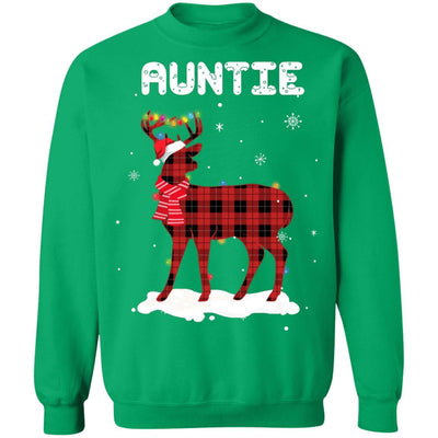 Auntie Deer Red Plaid Christmas Family Matching Pajamas-T-Shirt & Sweatshirt-Crewneck Sweatshirt-Irish Green
