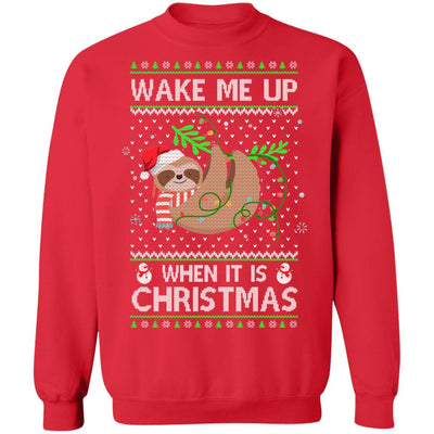 Wake Me Up When It's Christmas Sloth Ugly Christmas Sweater-T-Shirt & Sweatshirt-Crewneck Sweatshirt-Red
