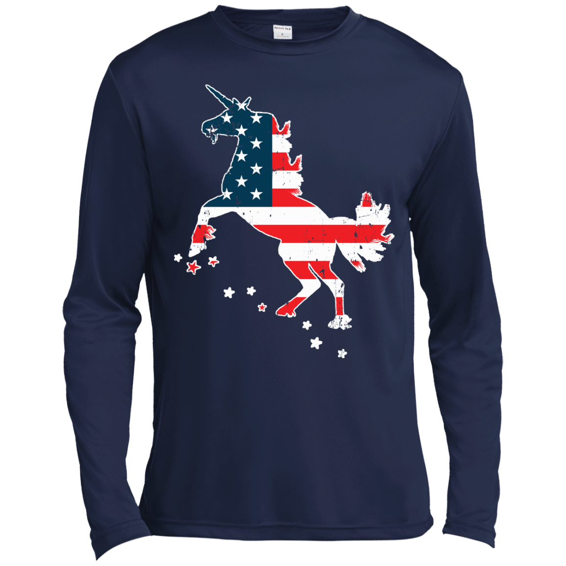 Unicorn Silhouette July of 4th-T-Shirt & Hoodie-Long Sleeve T-Shirt-Navy
