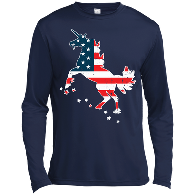 Unicorn Silhouette July of 4th-T-Shirt & Hoodie-Long Sleeve T-Shirt-Navy