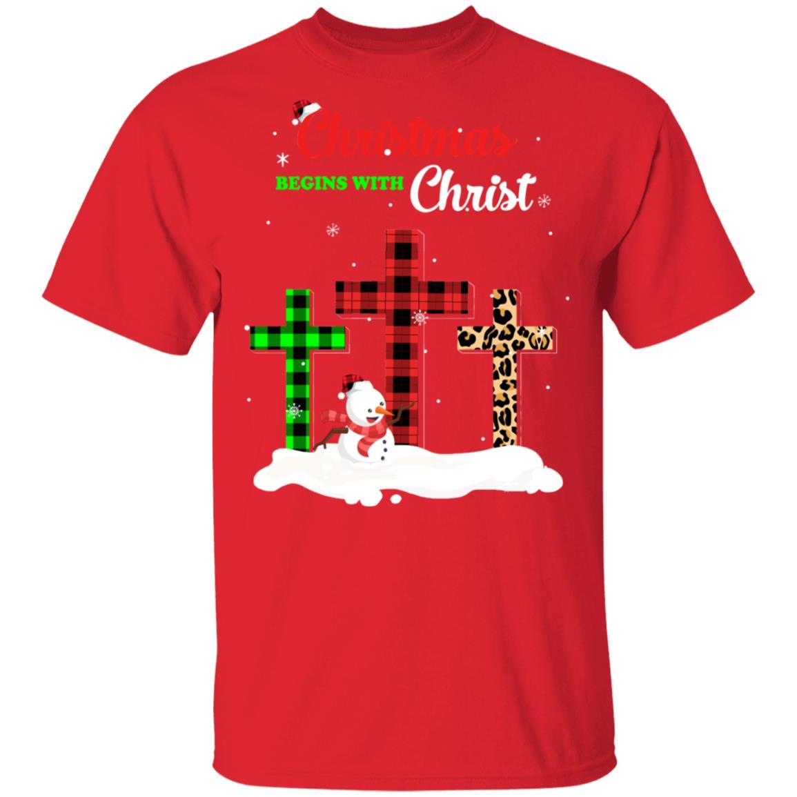 Christmas Begins With Christ Cross Buffalo Plaid Xmas Gift-T-Shirt & Sweatshirt-Classic T-Shirt-Red