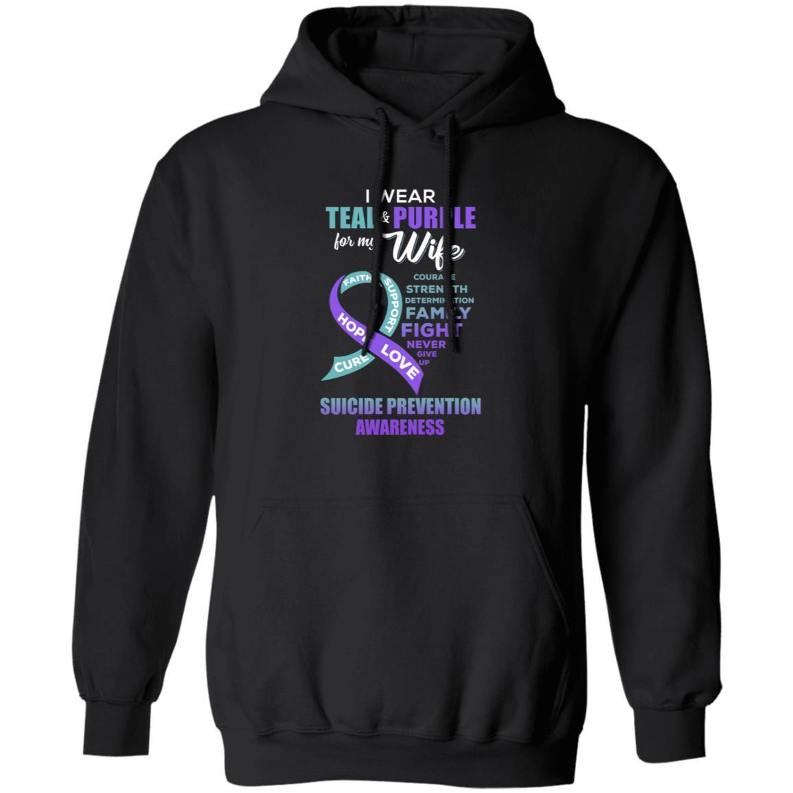 Suicide Prevention I Wear Teal And Purple For My Wife-T-Shirt & Hoodie-Pullover Hoodie-Black