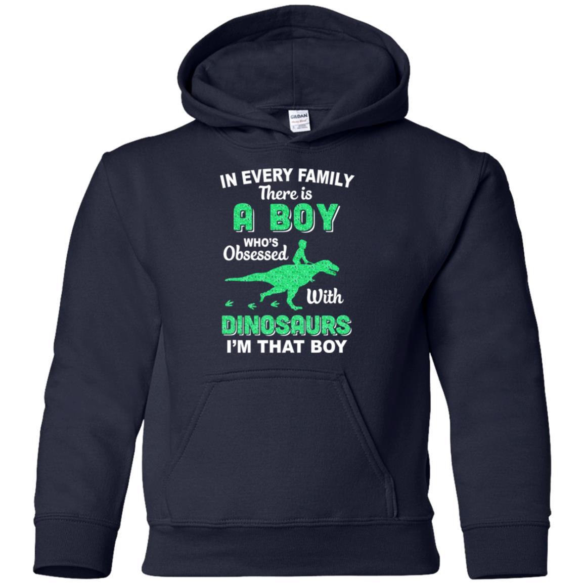 A Boy Who's Obsessed With Dinosaurs I Am That Boy Kids Youth-Youth Shirt-Youth Pullover Hoodie-Navy