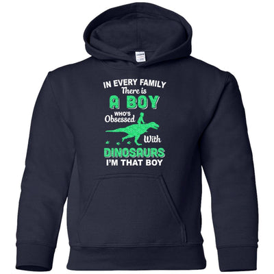 A Boy Who's Obsessed With Dinosaurs I Am That Boy Kids Youth-Youth Shirt-Youth Pullover Hoodie-Navy