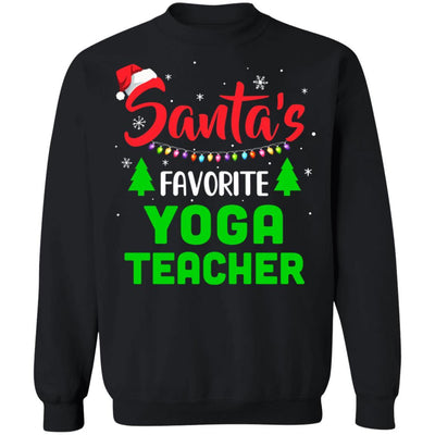 Santa's Favorite Yoga Teacher Funny Christmas Xmas Gifts-T-Shirt & Sweatshirt-Crewneck Sweatshirt-Black
