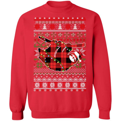 Red Plaid Buffalo Sloth Pajamas Family Christmas Sweater-T-Shirt & Sweatshirt-Crewneck Sweatshirt-Red