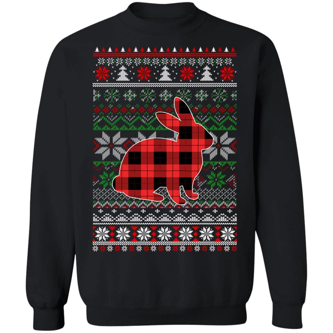 Rabbit Red Plaid Ugly Christmas Sweater Funny Gifts-T-Shirt & Sweatshirt-Crewneck Sweatshirt-Black