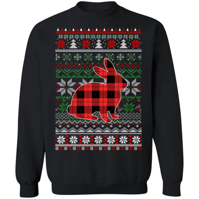 Rabbit Red Plaid Ugly Christmas Sweater Funny Gifts-T-Shirt & Sweatshirt-Crewneck Sweatshirt-Black
