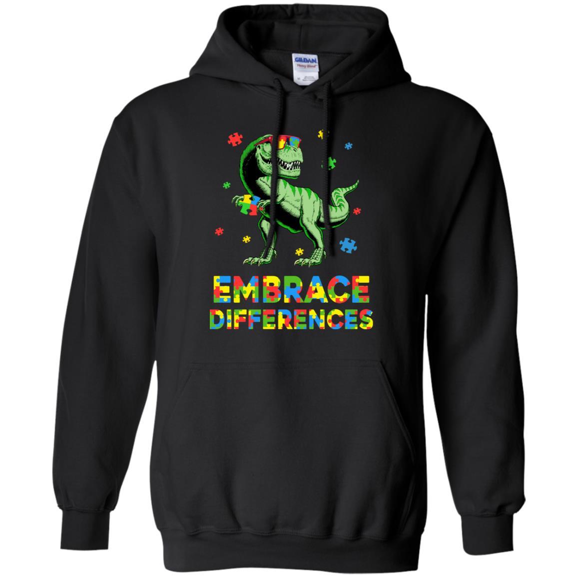 Dinosaur Puzzle Autism Awareness Embrace Differences-T-Shirt & Hoodie-Pullover Hoodie-Black