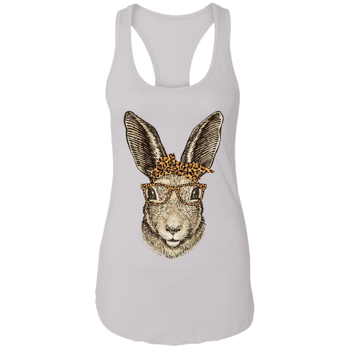 Easter Bunny Rabbit Glasses Leopard Print Bow-T-Shirt & Tank Top-Women's Ideal Racerback Tank-White