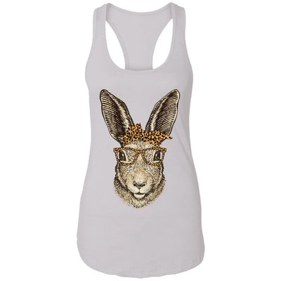 Easter Bunny Rabbit Glasses Leopard Print Bow-T-Shirt & Tank Top-Women's Ideal Racerback Tank-White