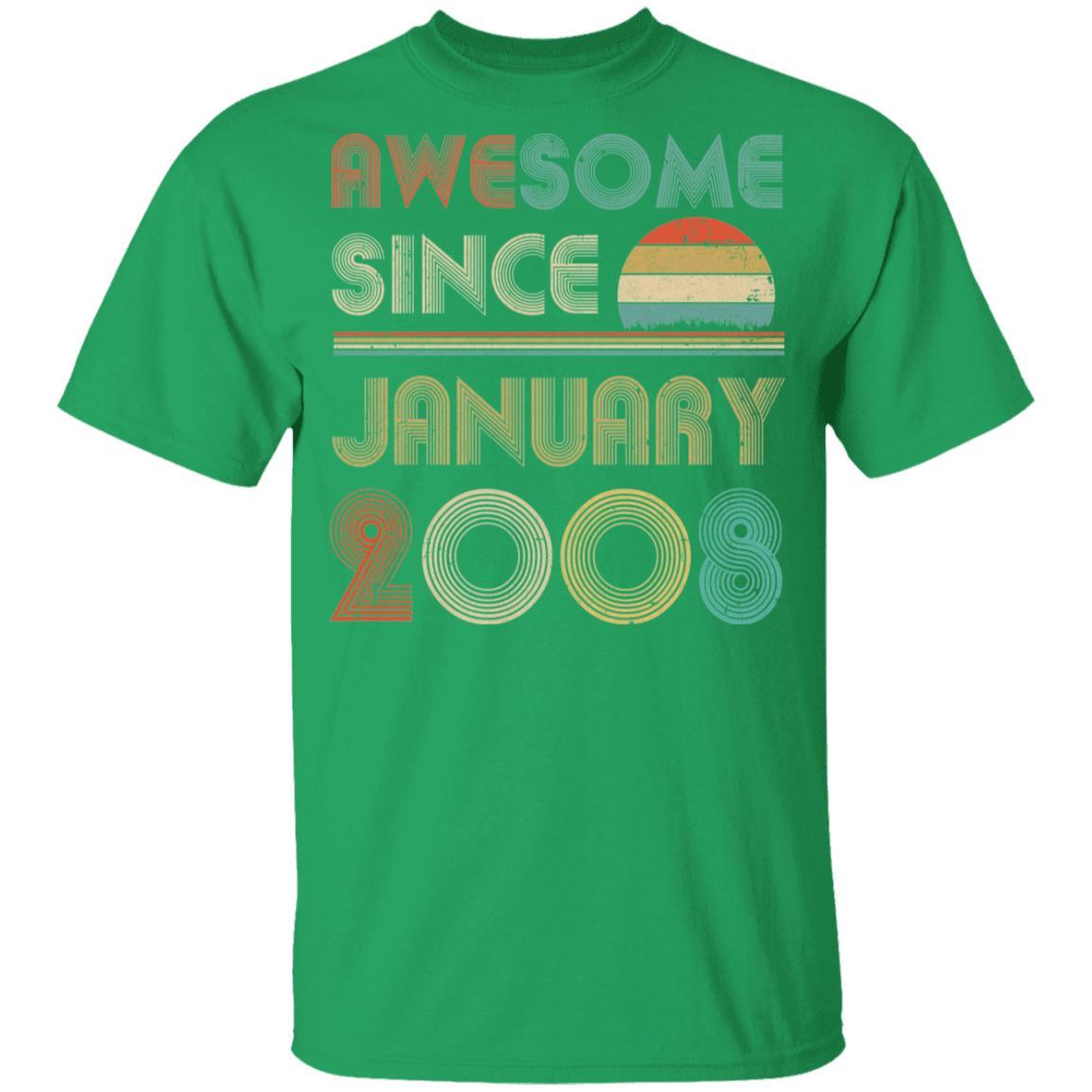 Awesome Since January 2008 Vintage 13th Birthday Gifts Youth-Youth Shirt-Youth T-Shirt-Irish Green