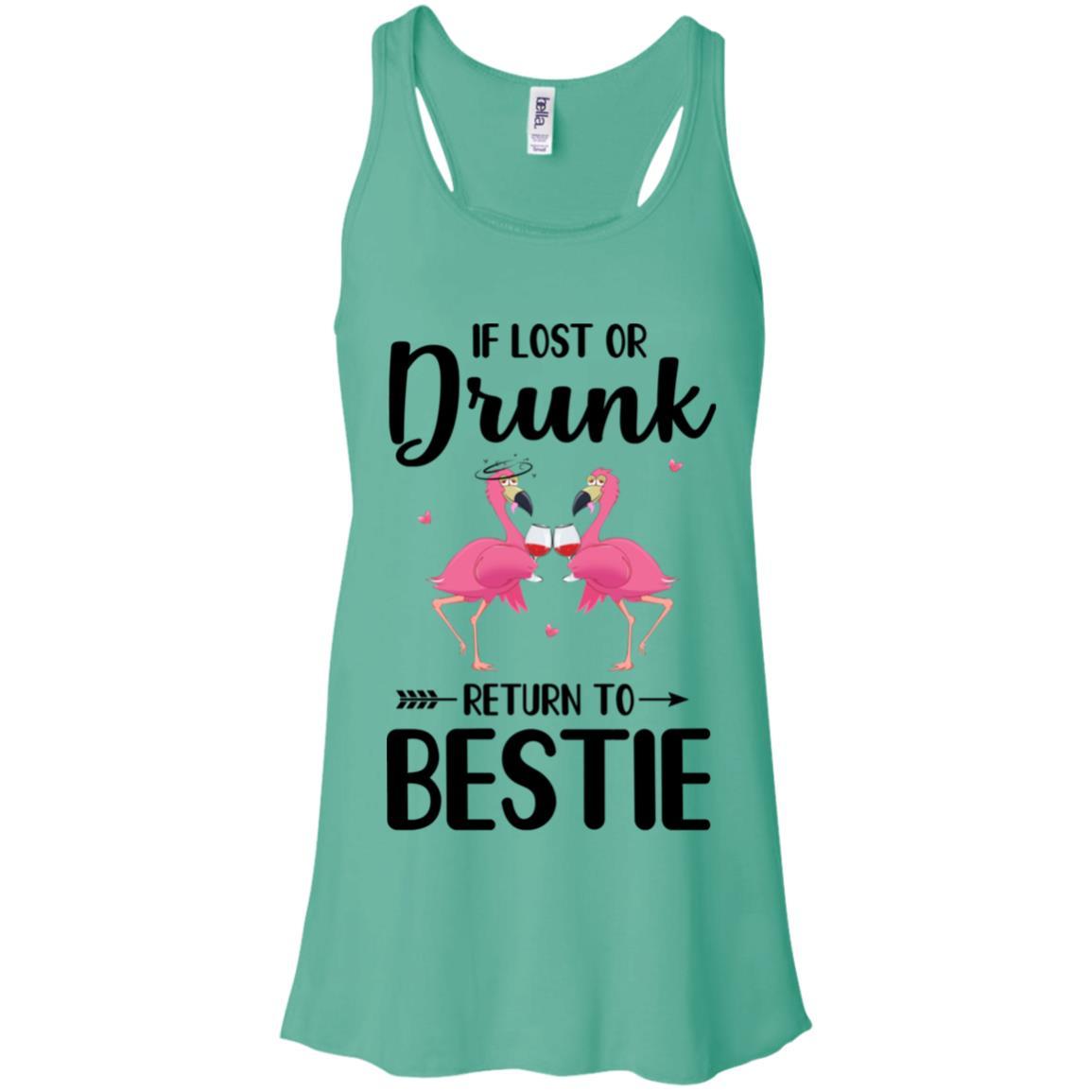 If Lost Or Drunk Please Return To My Bestie Couple Flamingo-T-Shirt & Tank Top-Women's Flowy Racerback Tank-Teal
