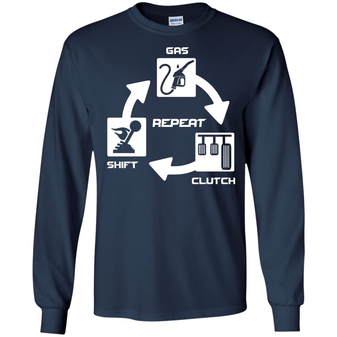 Gas Clutch Shift Repeat-T-Shirt & Hoodie-Long Sleeve T-Shirt-Navy