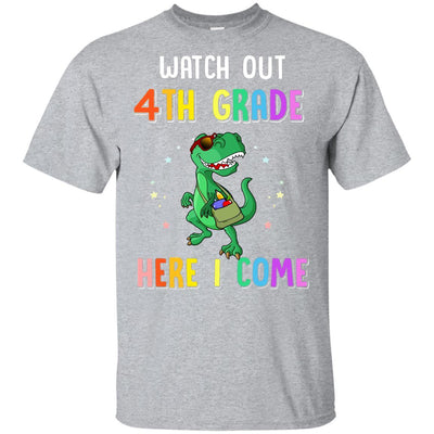 4th Grade Here I Come Dinosaur Back To School Youth-Youth Shirt-Youth T-Shirt-Sport Grey