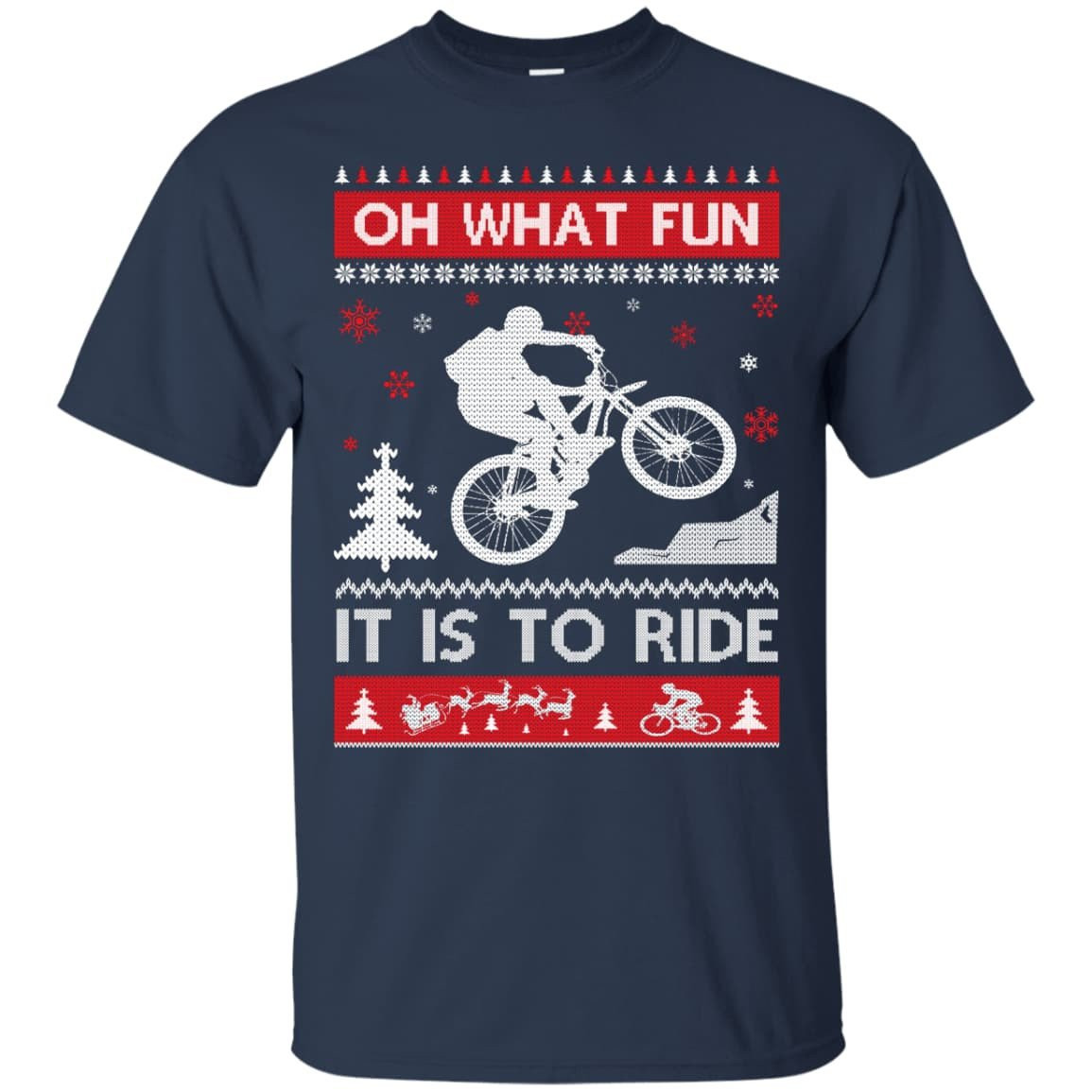 Bicycle Sweater Christmas Oh What Fun It Is To Ride-T-Shirt & Hoodie-Classic T-Shirt-Navy