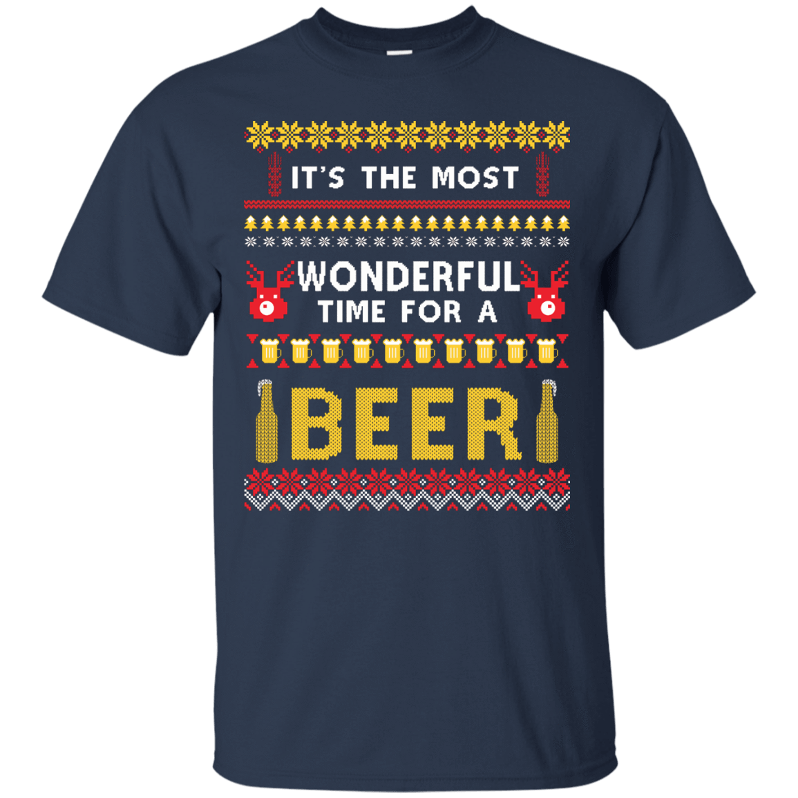 It's The Most Wonderful Time For A Beer Ugly Sweater-T-Shirt & Hoodie-Classic T-Shirt-Navy