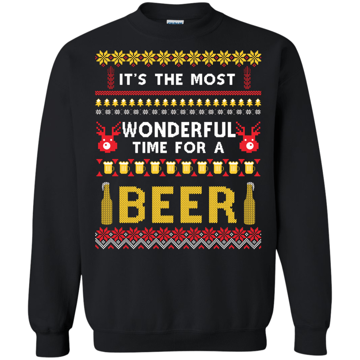 It's The Most Wonderful Time For A Beer Ugly Sweater-T-Shirt & Hoodie-Crewneck Sweatshirt-Black