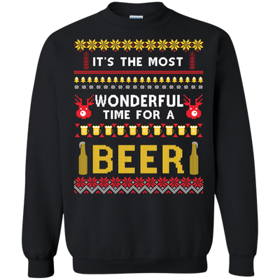 It's The Most Wonderful Time For A Beer Ugly Sweater-T-Shirt & Hoodie-Crewneck Sweatshirt-Black
