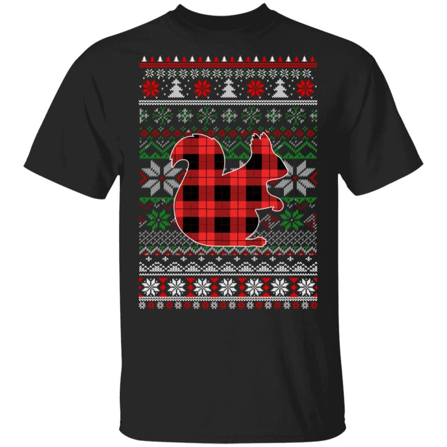 Squirrel Red Plaid Ugly Christmas Sweater Funny Gifts-T-Shirt & Sweatshirt-Classic T-Shirt-Black