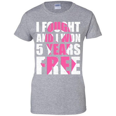 I Fought An I Won 5 Years Free Fight Support Breast Cancer-T-Shirt & Hoodie-Women's T-Shirt-Sport Grey