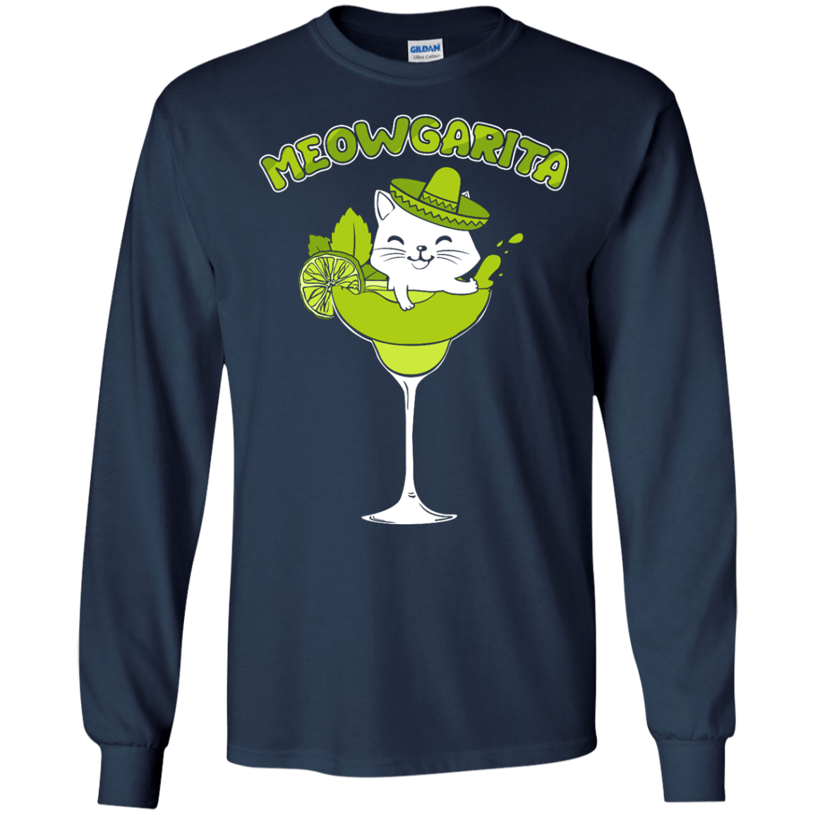 Meowgarita Margarita Cat Lover T Shirt-T-Shirt & Hoodie-Long Sleeve T-Shirt-Navy