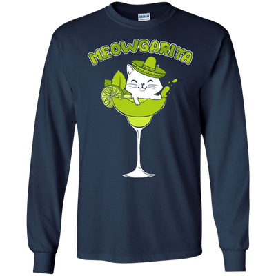 Meowgarita Margarita Cat Lover T Shirt-T-Shirt & Hoodie-Long Sleeve T-Shirt-Navy