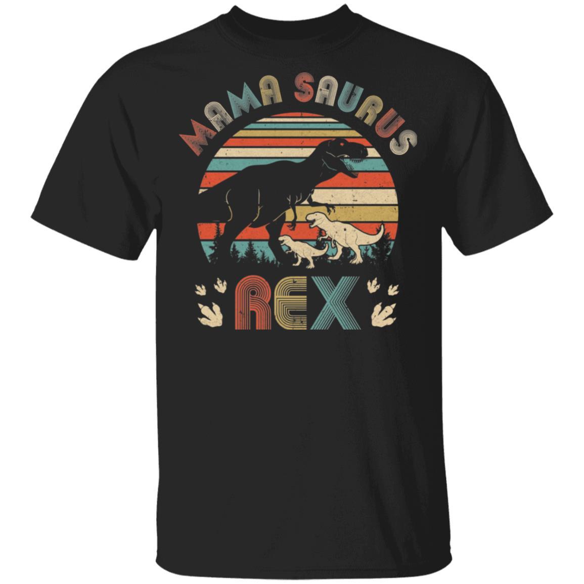 Funny Mamasaurus Rex Mom And Two Kids Dinosaur-T-Shirt & Tank Top-Classic T-Shirt-Black