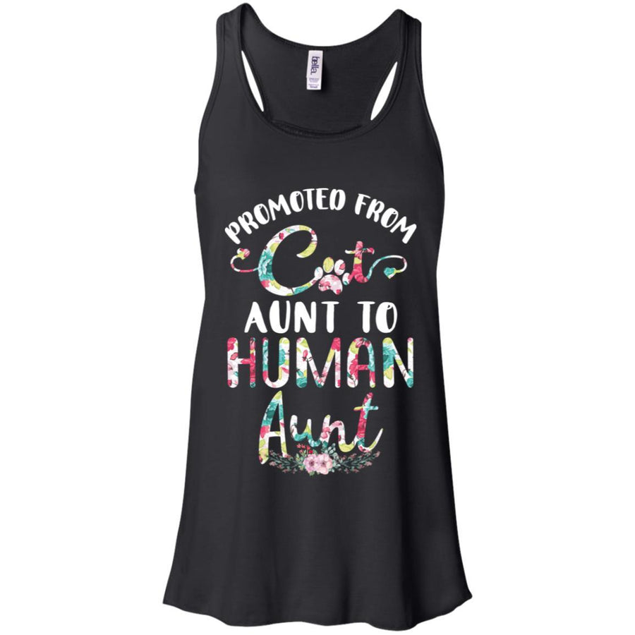 Floral Promoted From Cat Aunt To Human Aunt Gift-T-Shirt & Tank Top-Women's Flowy Racerback Tank-Black