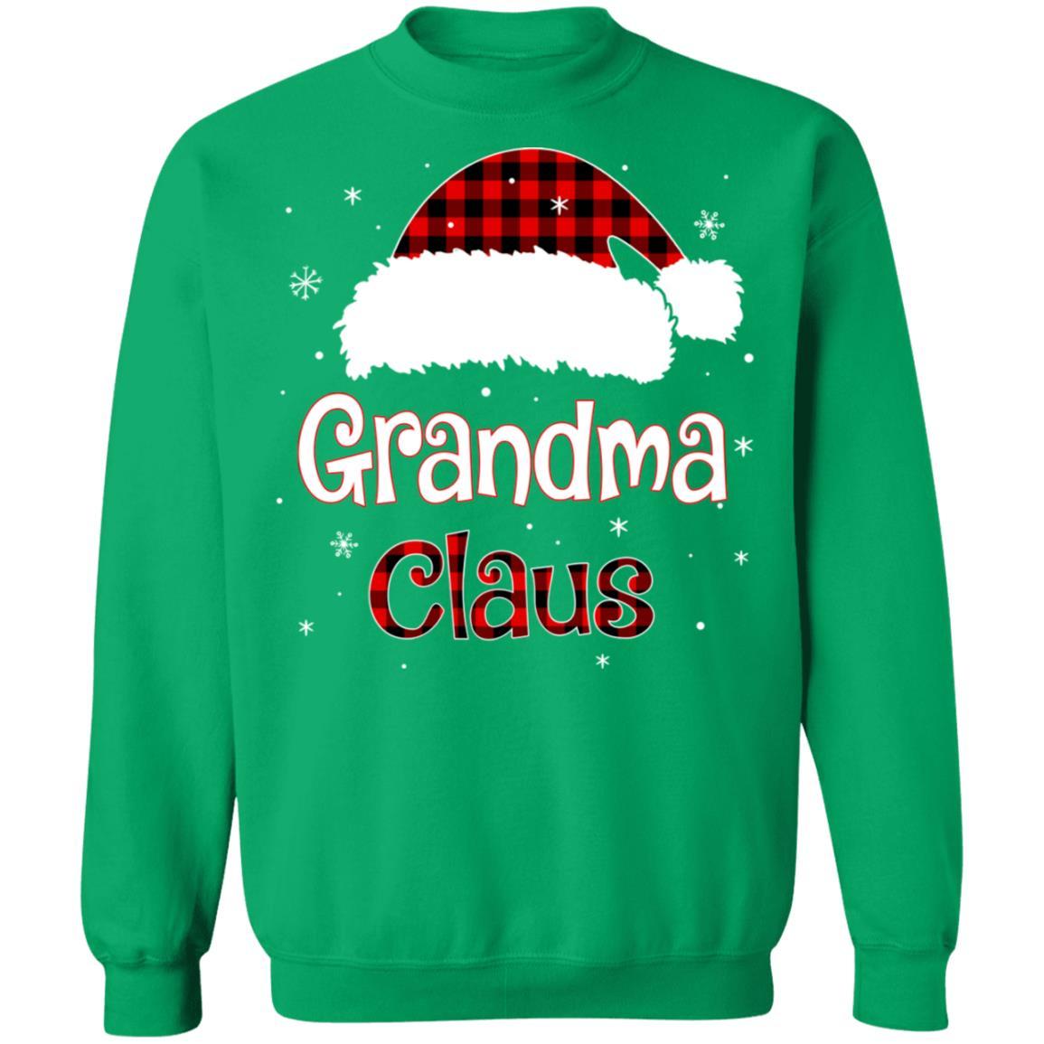 Santa Grandma Claus Red Plaid Family Pajamas Christmas Gift-T-Shirt & Sweatshirt-Crewneck Sweatshirt-Irish Green
