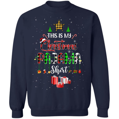 This Is My Christmas Pajama Family Matching Buffalo Plaid-T-Shirt & Sweatshirt-Crewneck Sweatshirt-Navy