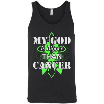 My God Is Bigger Than Cancer Green Awareness Ribbon-T-Shirt & Hoodie-Unisex Tank-Black