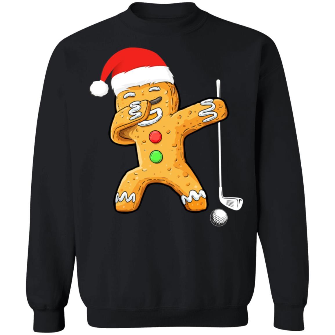 Dabbing Gingerbread Santa Golf Christmas Pajama Gifts-T-Shirt & Sweatshirt-Crewneck Sweatshirt-Black