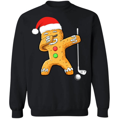 Dabbing Gingerbread Santa Golf Christmas Pajama Gifts-T-Shirt & Sweatshirt-Crewneck Sweatshirt-Black