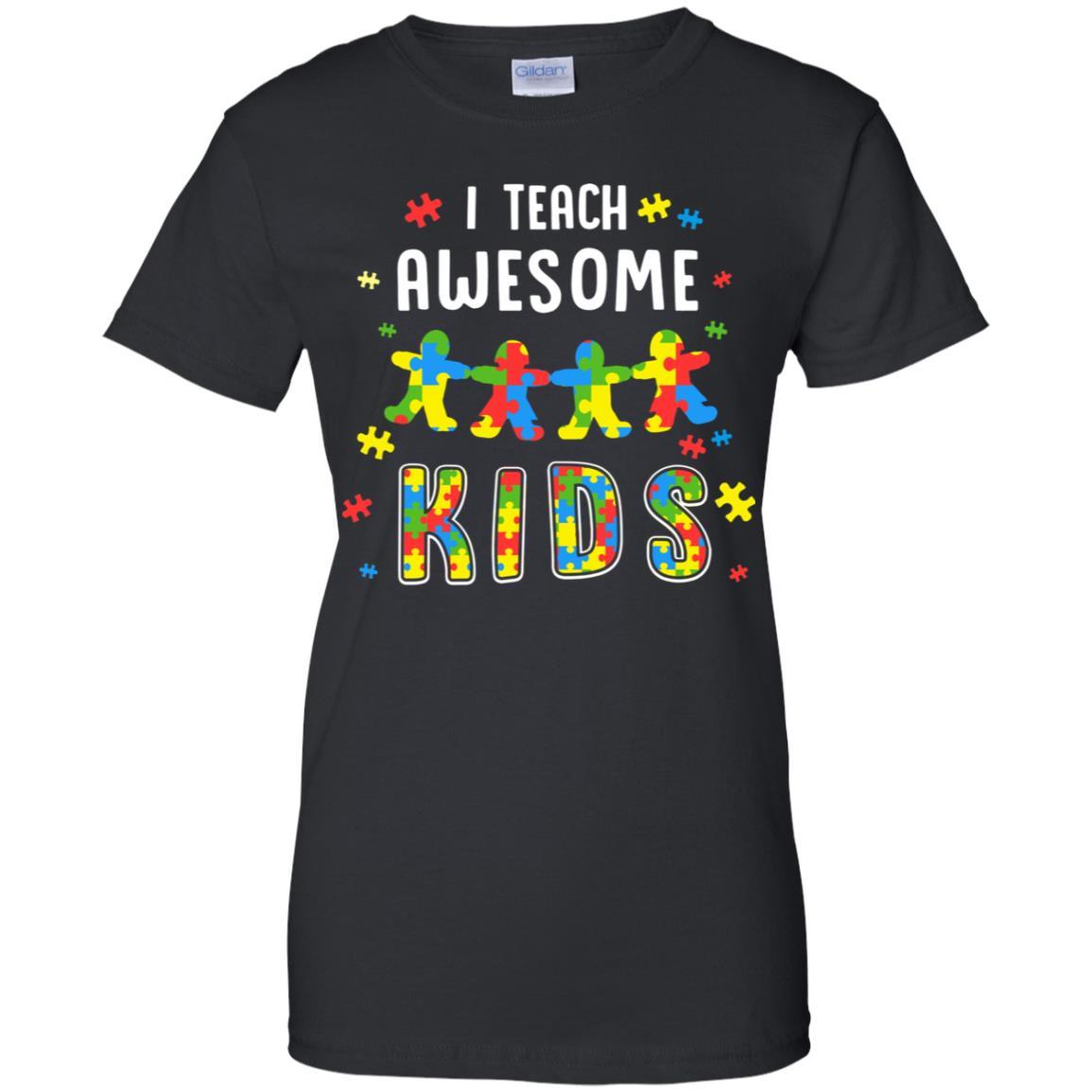 I Teach Awesome Kids Autism Awareness Puzzle Teacher-T-Shirt & Hoodie-Women's T-Shirt-Black
