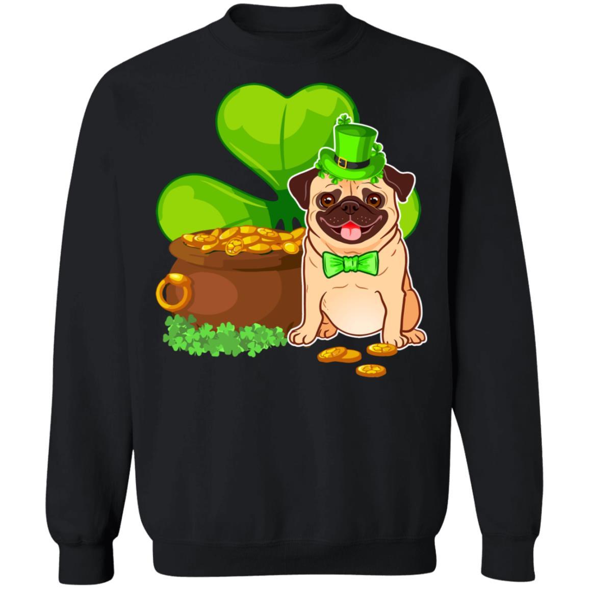 Pug St Patrick's Day Irish Dog Lover Funny Gifts-T-Shirt & Hoodie-Crewneck Sweatshirt-Black