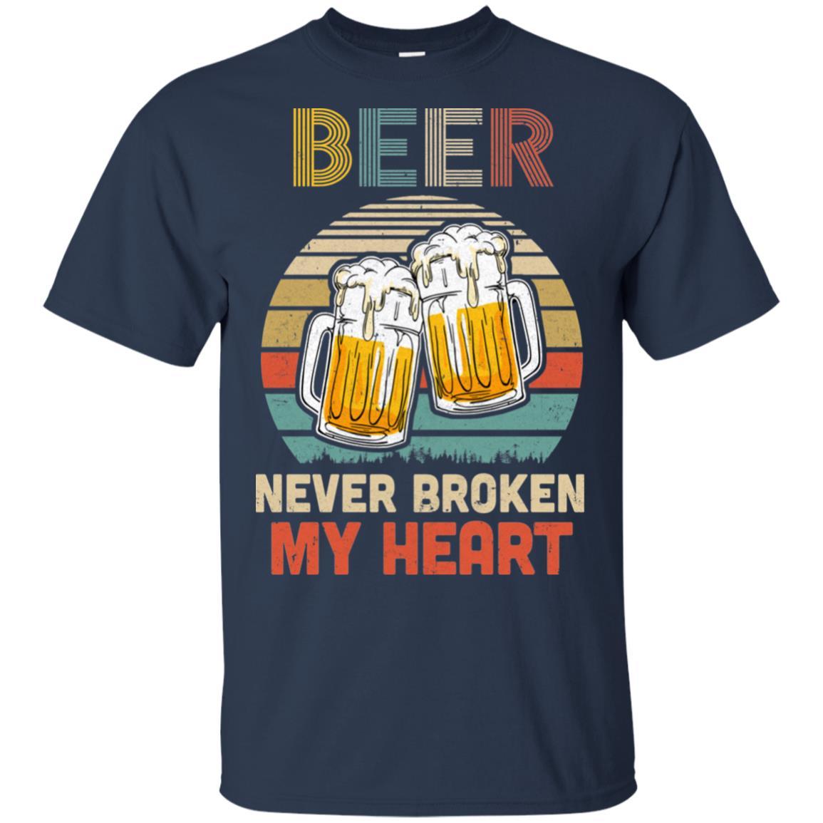 Vintage Beer Never Broke My Heart Funny Drinking-T-Shirt & Hoodie-Classic T-Shirt-Navy