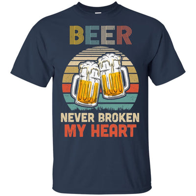 Vintage Beer Never Broke My Heart Funny Drinking-T-Shirt & Hoodie-Classic T-Shirt-Navy