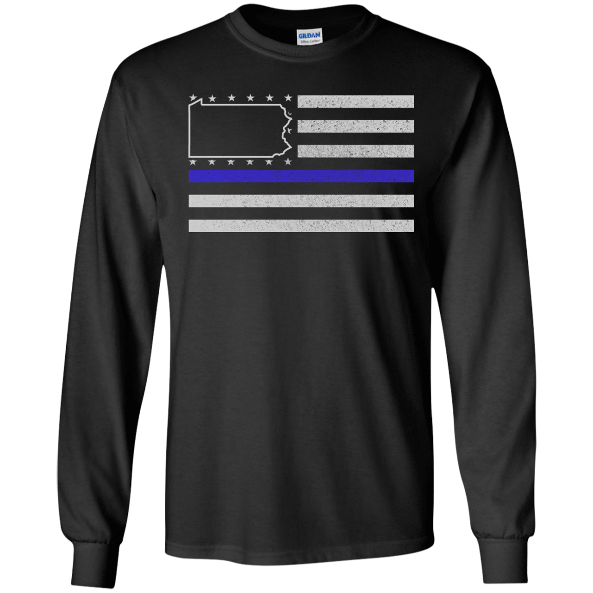 Pennsylvania Thin Blue Line Police State-T-Shirt & Hoodie-Long Sleeve T-Shirt-Black