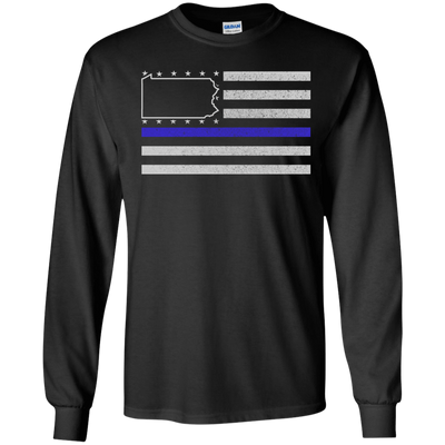 Pennsylvania Thin Blue Line Police State-T-Shirt & Hoodie-Long Sleeve T-Shirt-Black
