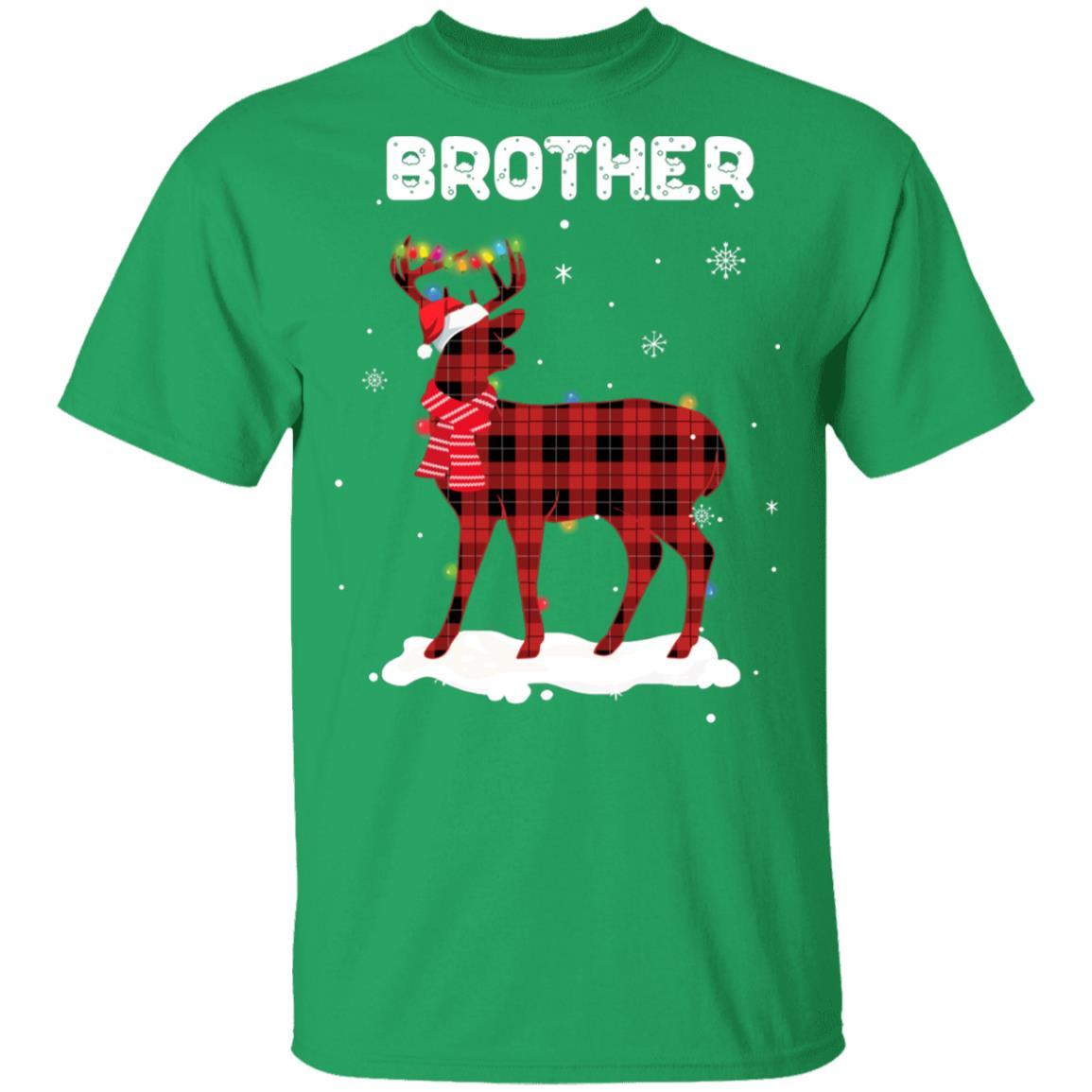 Brother Deer Red Plaid Christmas Family Matching Pajamas-T-Shirt & Sweatshirt-Classic T-Shirt-Irish Green