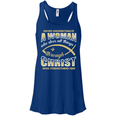 Who Does All Things Through Christ Who Strengthens Her-T-Shirt & Hoodie-Women's Flowy Racerback Tank-True Royal