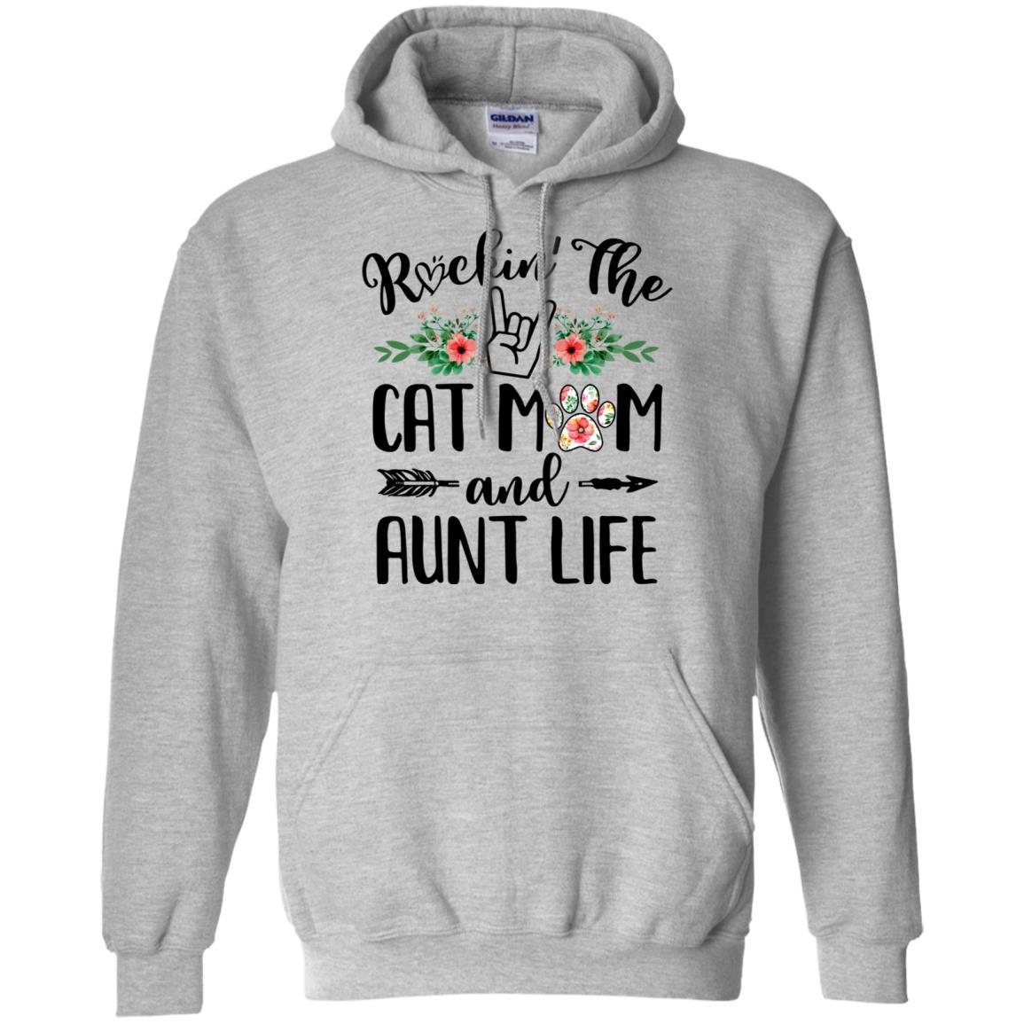 Rockin' The Cat Mom And Aunt Life Mother's Day Gift-T-Shirt & Tank Top-Pullover Hoodie-Sport Grey