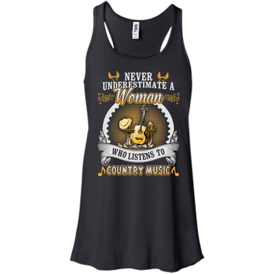 A Woman Listen To Country Music-T-Shirt & Hoodie-Women's Flowy Racerback Tank-Black